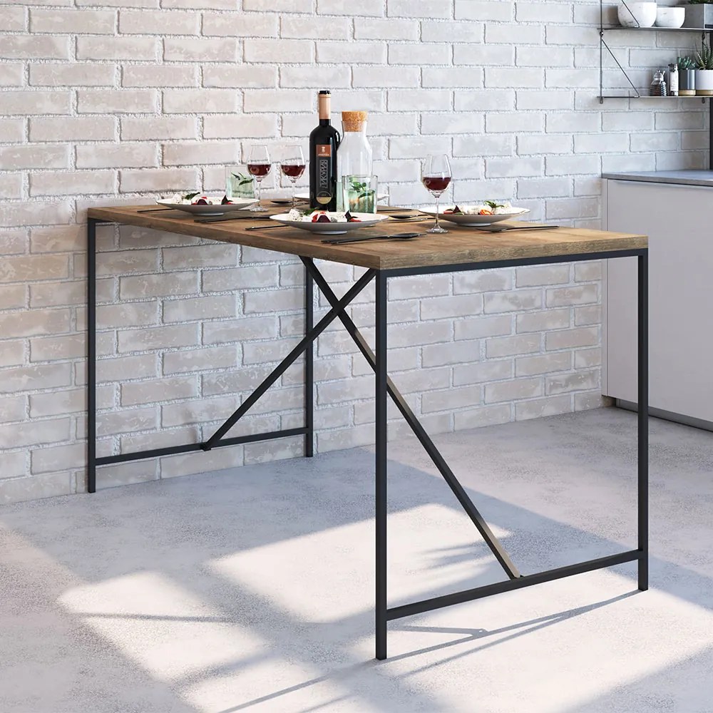 Mesa de Jantar Retangular Steel Quadra 04 Lugares Estilo Industrial Vermont e Preto 136 cm - D'Rossi