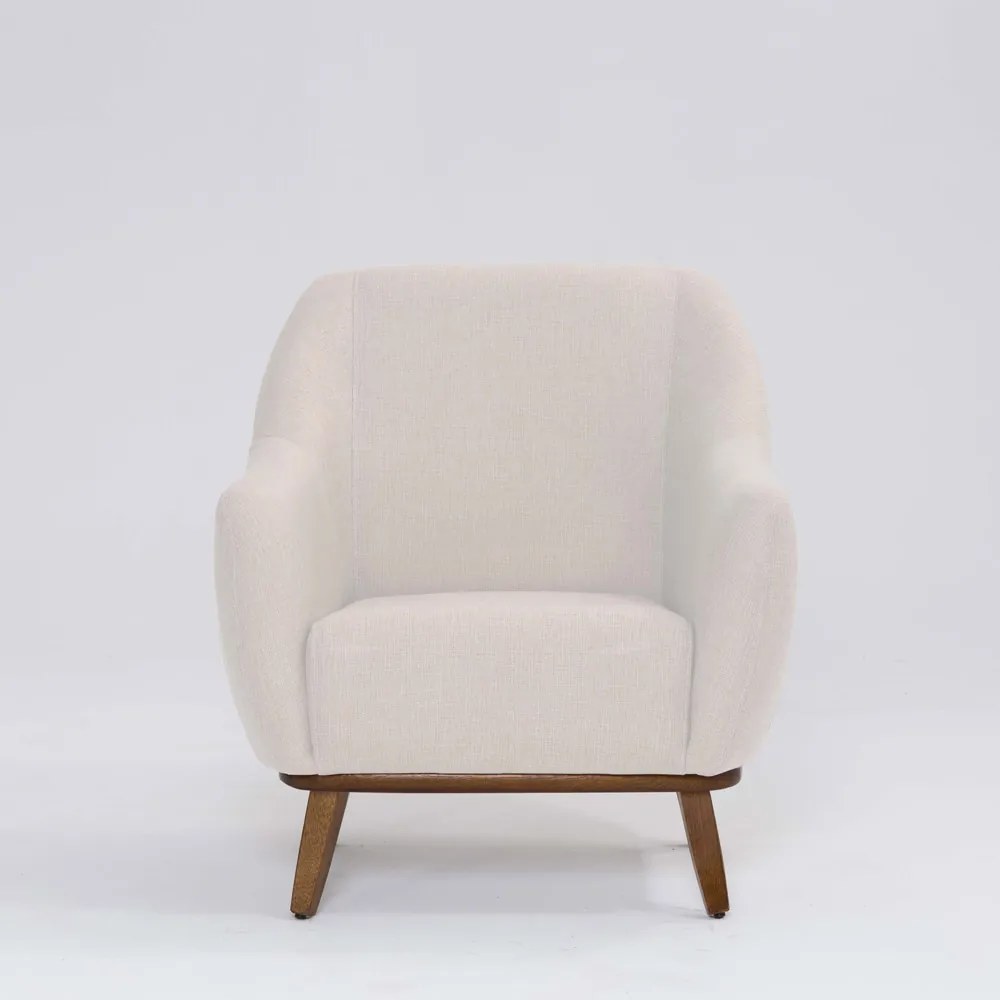 Poltrona Decorativa Pauline D07 Base Madeira Linho Pérola - D'Rossi