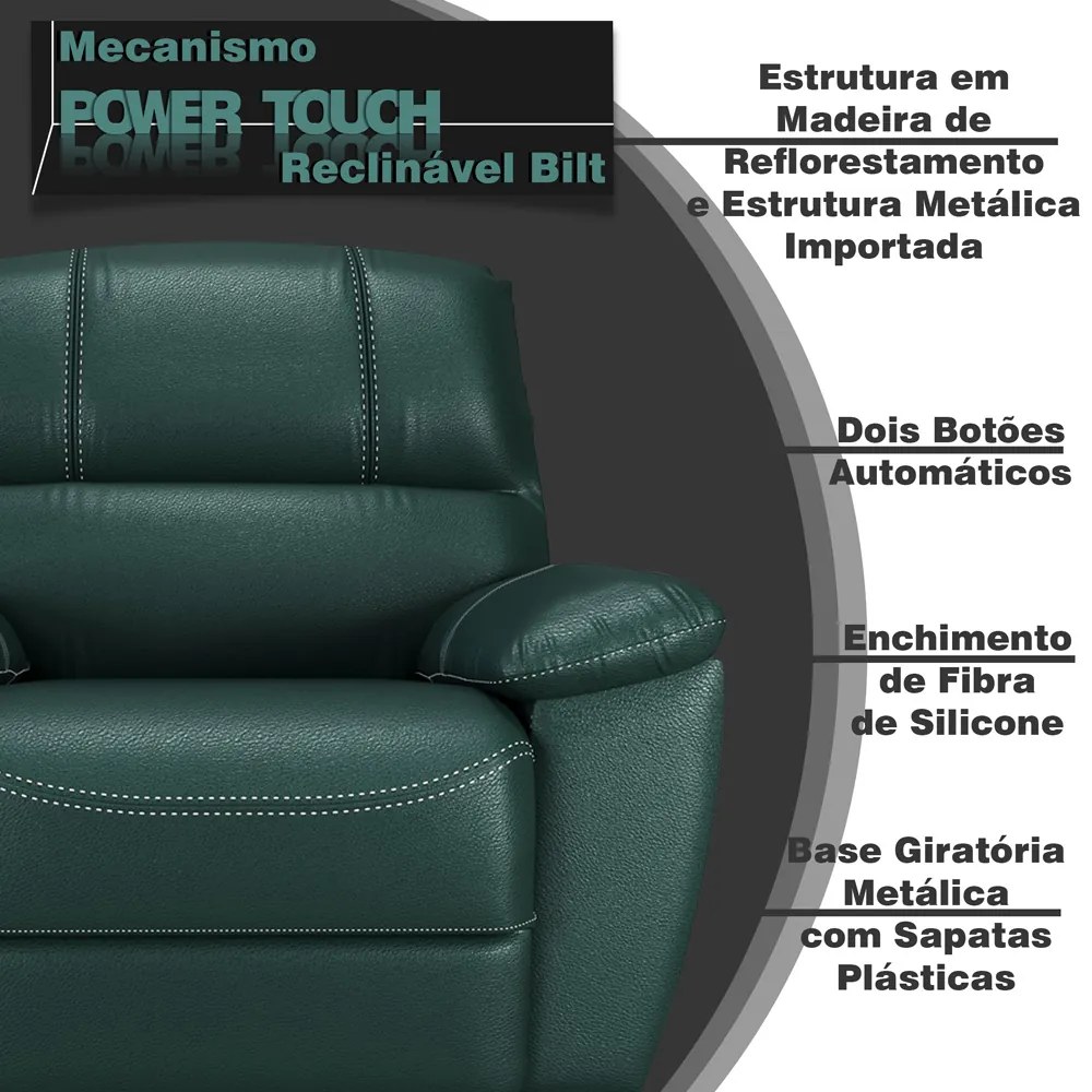 Poltrona do Papai Reclinável Elétrica Armênia Power Touch Couro Verde G40 - Gran Belo