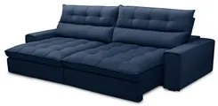 Sofá Retrátil Reclinável 3 Lugares 250cm Damy F05 Veludo Azul - Mpozen