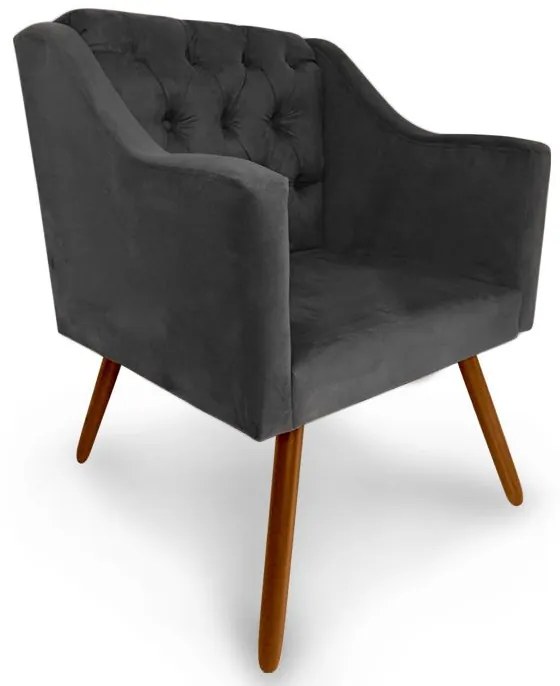 Kit 2 Poltronas Decorativas Capitonê Amanda Retrô Suede Preto - Loja Sheep - Preto