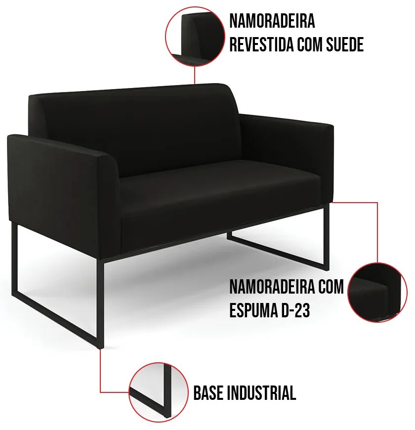 Sofá 2 Lugares Namoradeira Marisa Industrial Preto Suede Preto D03 - D'Rossi