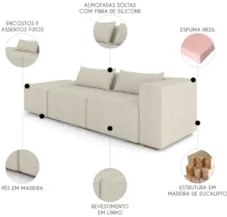 Sofá 5 Lugares 343cm Com Puff Esquerdo Fay Linho Off White Z55   - Mpo