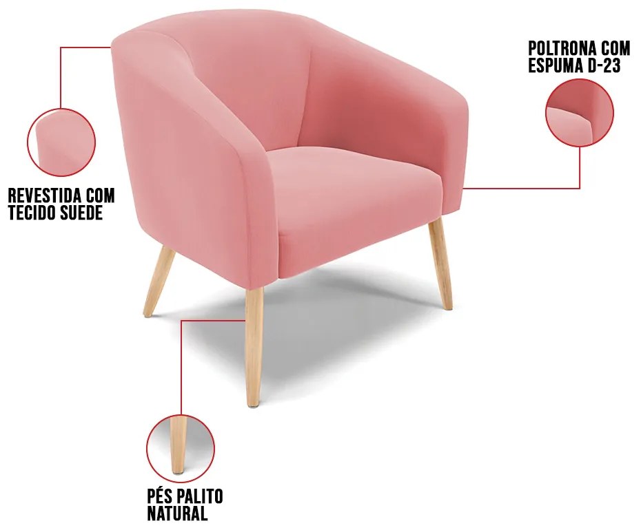 Cadeira Sala de Jantar Pé Palito Natural Stella Suede D03 - D'Rossi - Rose