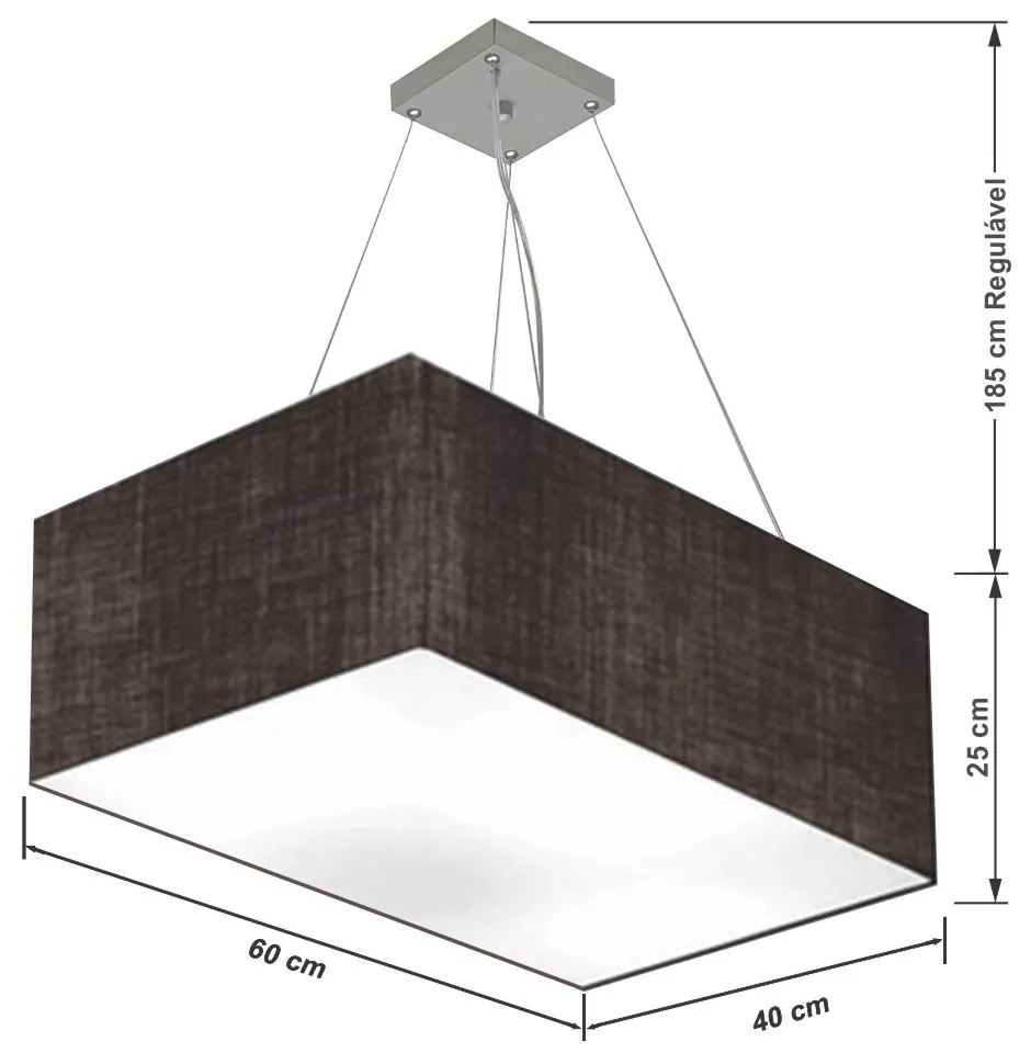 Lustre Pendente Retangular Md-4372 Cúpula em Tecido 60x40cm Preto