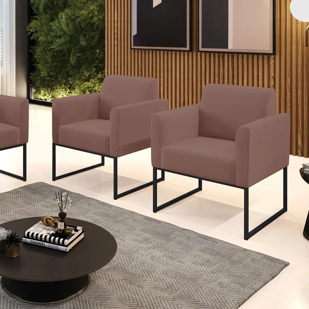 Kit 2 Poltronas Base Industrial Preto Marisa Veludo - Rose