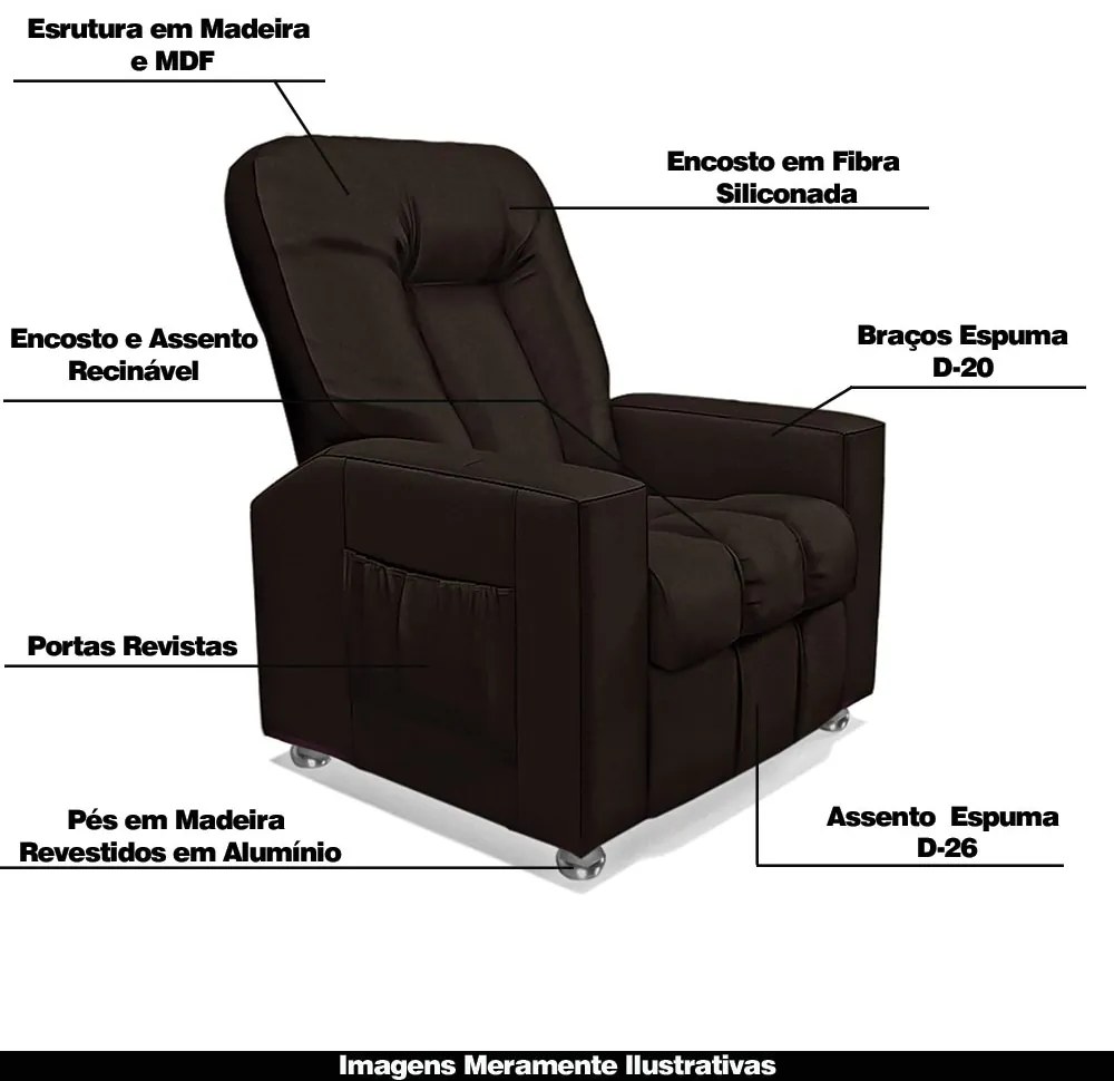 Poltrona do Papai Reclinável Pequim PU Marrom G23 - Gran Belo
