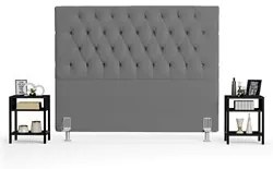 Cabeceira Casal 140cm Cristal Boucle Cinza e 2 Mesas Laterais Plaza LC