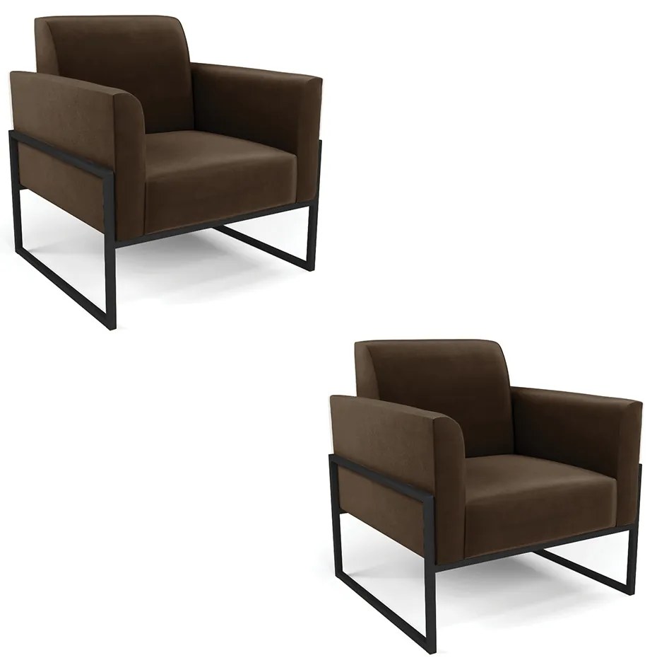 Kit 2 Poltronas Base Industrial Alta Preto Marisa Suede - Marrom