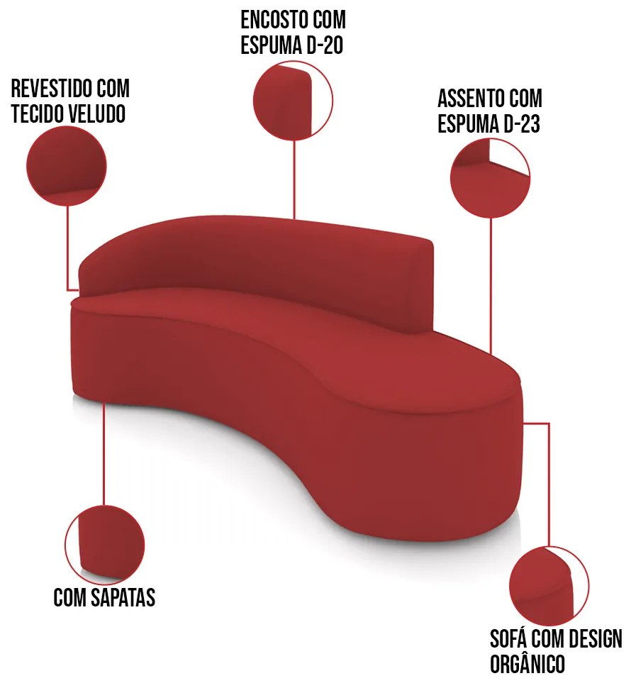 Sofá 4 Lugares Orgânico 220cm Morgan e 2 Poltronas Lua Veludo D03 - D'Rossi - Marsala