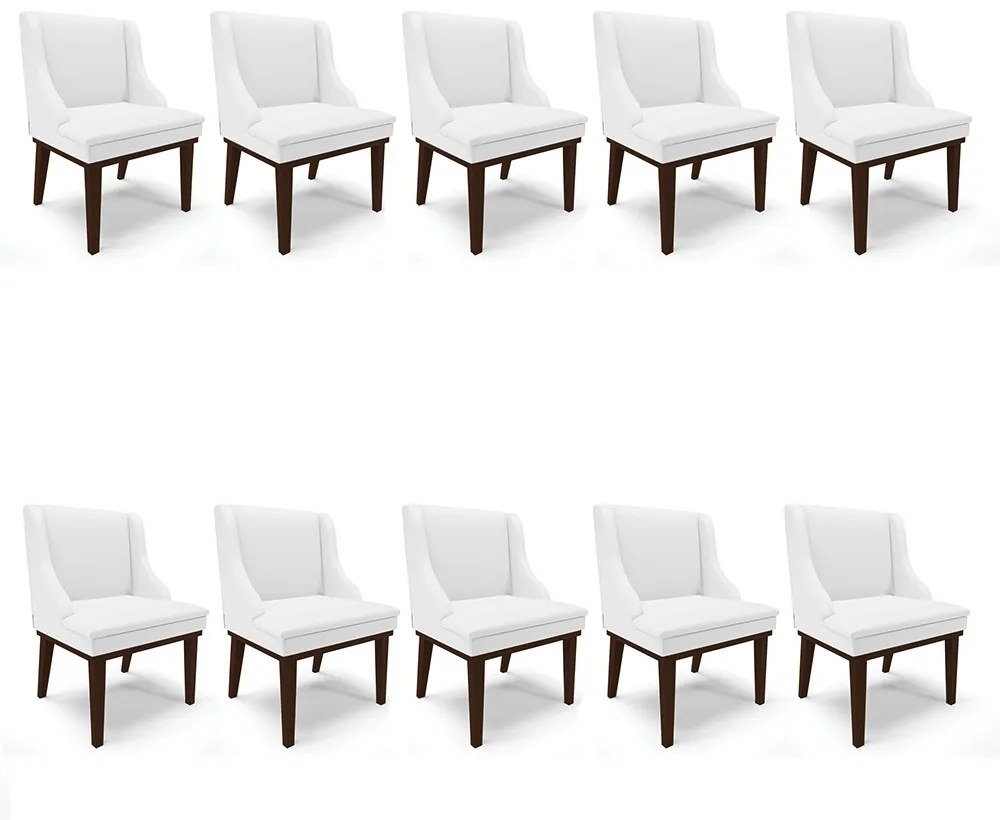 Kit 10 Cadeiras de Jantar Liz Corino Branco Base Fixa Madeira Tabaco D03 - D'Rossi