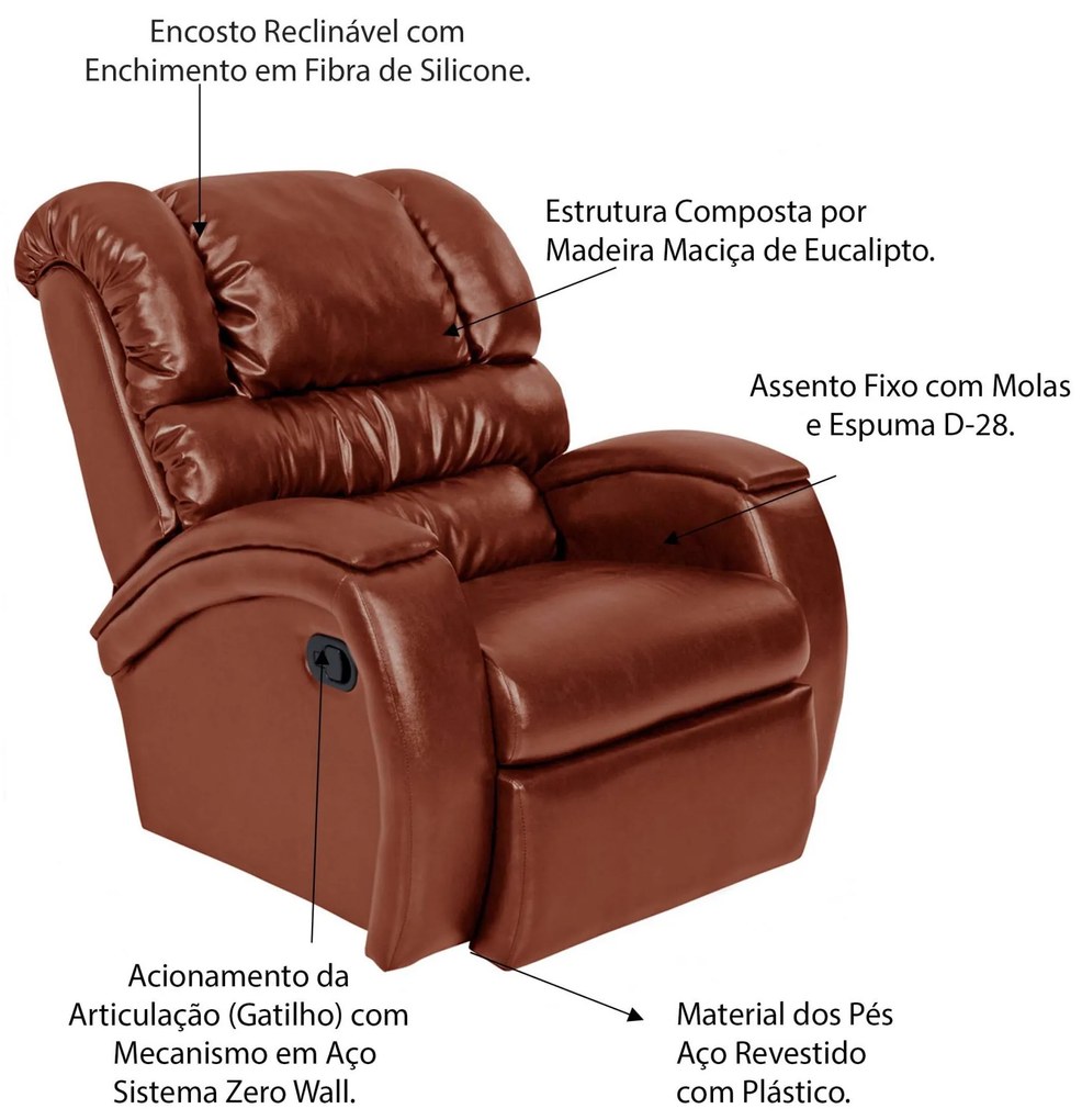 Poltrona do Papai Reclinável Zero Wall com Gatilho Oasis PU Sintético Caramelo Brilho G23 - Gran Belo