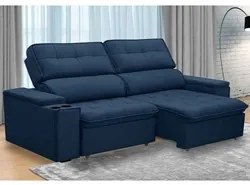Sofá Retrátil Reclinável 3 Lugares 230cm Ginevra F05 Veludo Azul - Mpo