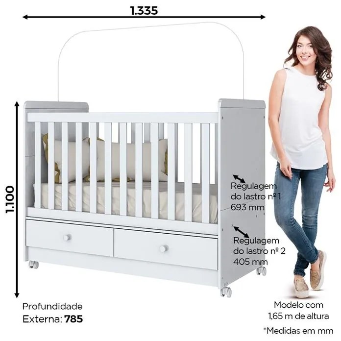 Berço Mini Cama Aquarela 2 Gavetas - Branco