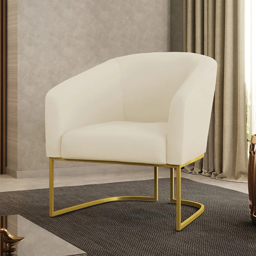 Poltrona Decorativa Industrial Dourado Stella Cotelê Ext/Veludo D03 - D'Rossi - Off White