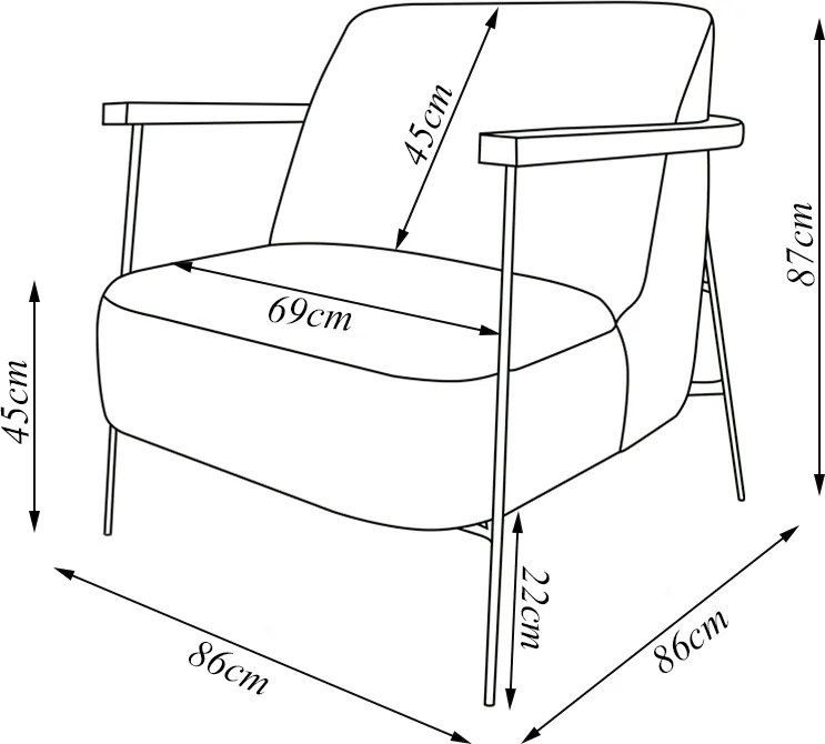 Kit 2 Poltronas Sala de Estar Pés em Ferro Preto Braço Madeira Maciça 86cm Thane Bouclê Cinza G63 - Gran Belo