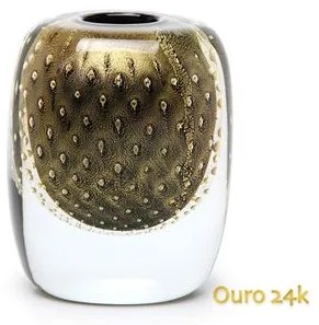 Vasinho Quadrado 3 Tela Preto com Ouro Murano Cristais Cadoro
