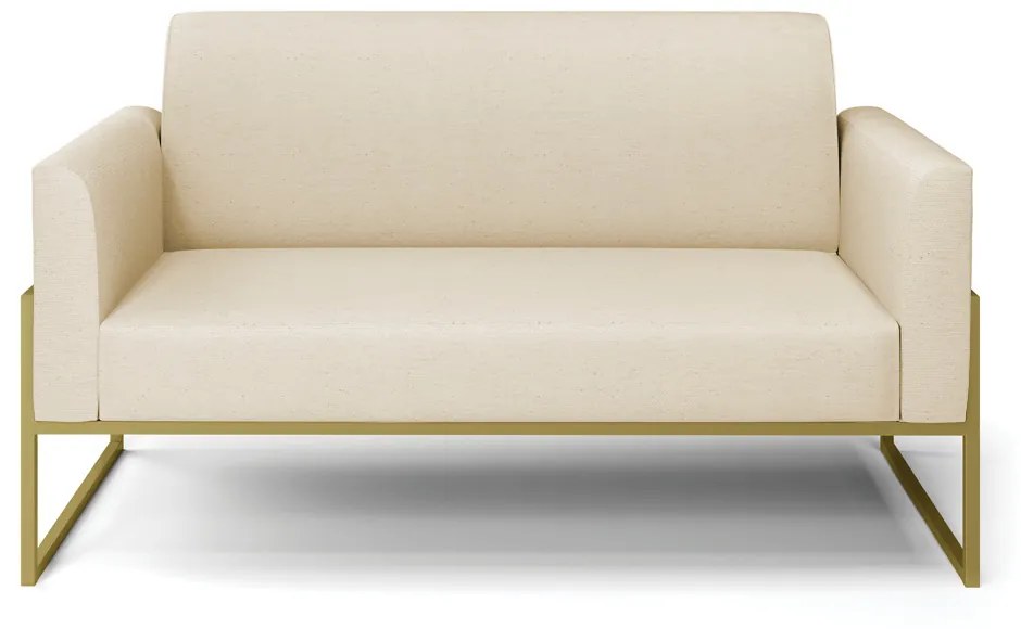 Sofá Namoradeira Base Industrial Alta Dourado Marisa Linho - A19 Bege