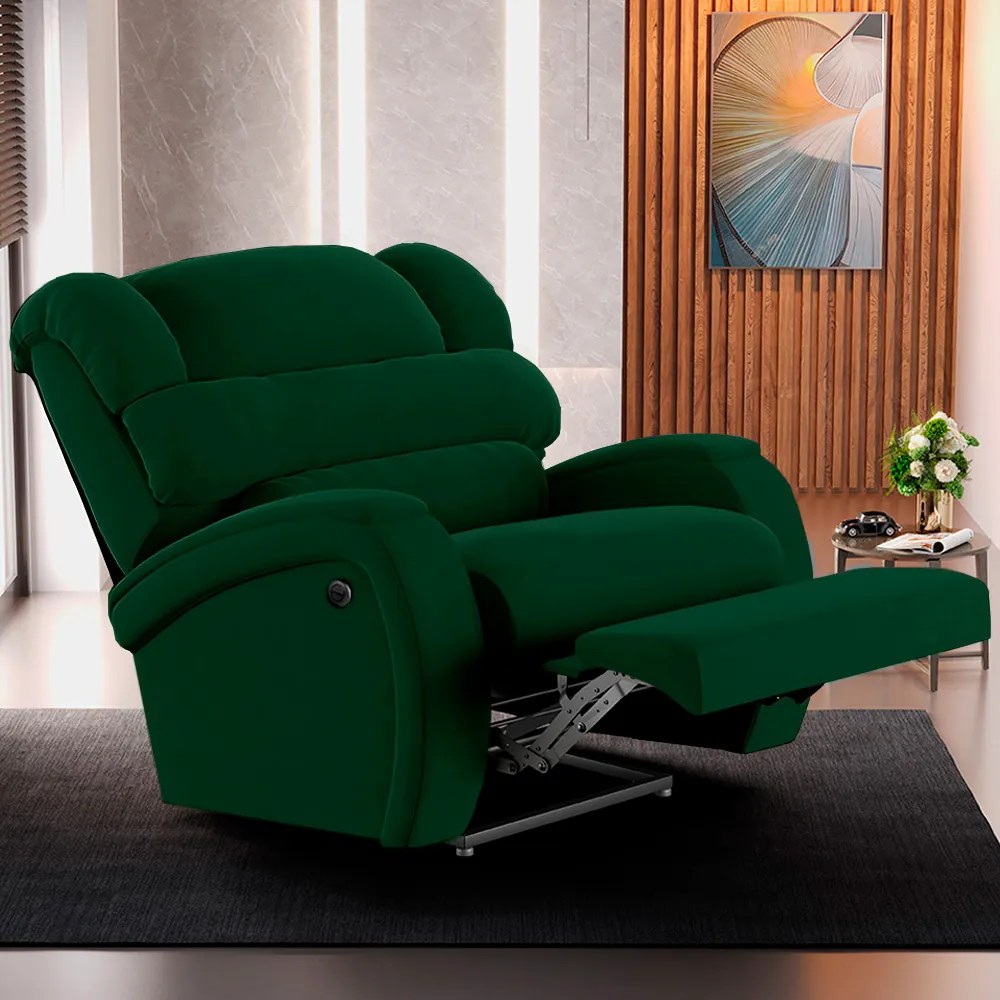 Poltrona do Papai Sala de Cinema Reclinável Kylie Power Elétrica Veludo Verde Esmeralda G23