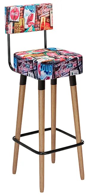 Banqueta Barcelona Pés Palito de Madeira Suede Estampado Cola - Sheep Estofados - Colorido