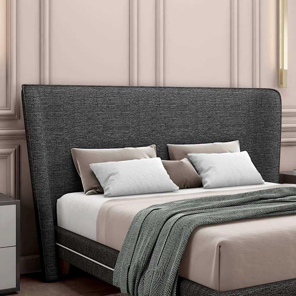 Cabeceira Design para Cama Casal Torres Pés em Madeira Linho Chumbo G91 - Gran Belo
