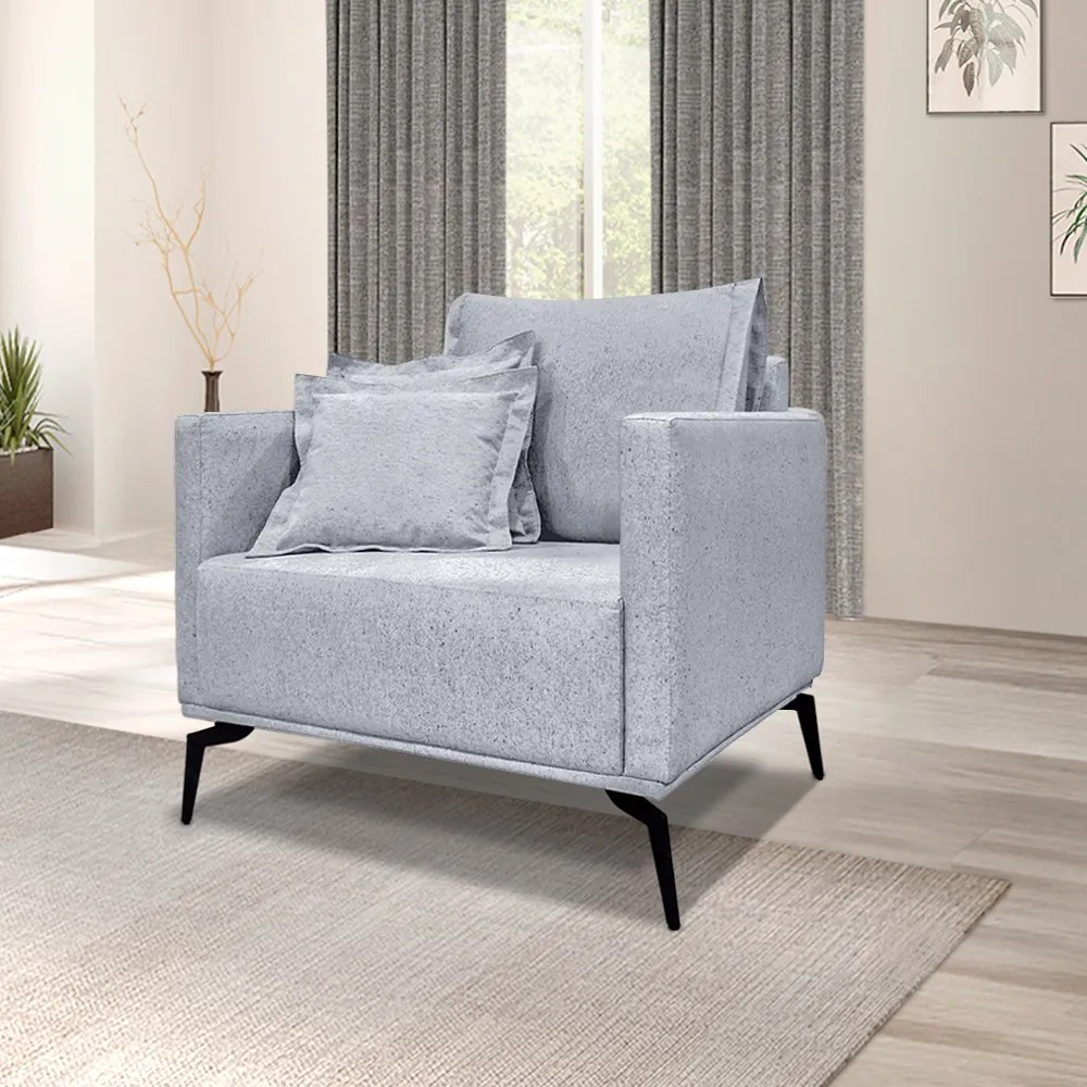 Kit 2 Poltronas Decorativas Pés em Aço Stagno Linho Cinza Rustico G63 - Gran Belo