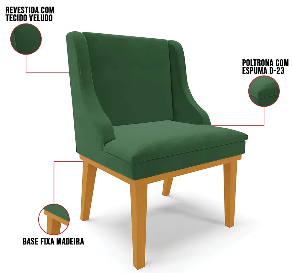 Cadeira de Jantar Liz Veludo Base Fixa Madeira Castanho D03 - D'Rossi - Verde