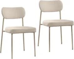 Cadeira Jantar Estofada Pé Metal Rosê Kit 2 Lavy Boucle Bege S08 - Mpo