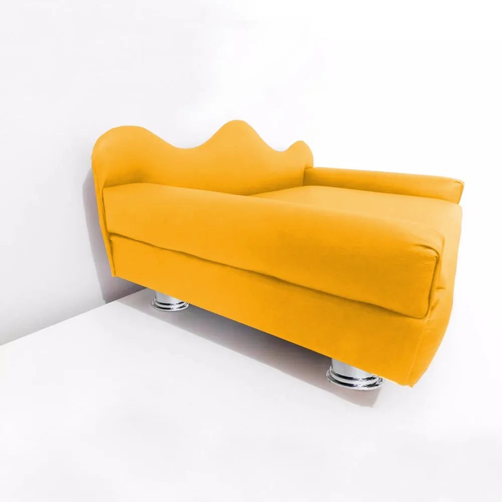 Cama Sofá Pet Meg Para Cães E Gatos Elegante e confortável Courino Amarelo