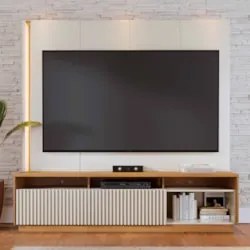 Estante Painel TV 75 Pol Com LED 200cm Mafra Freijó/Off White C05 - Mp
