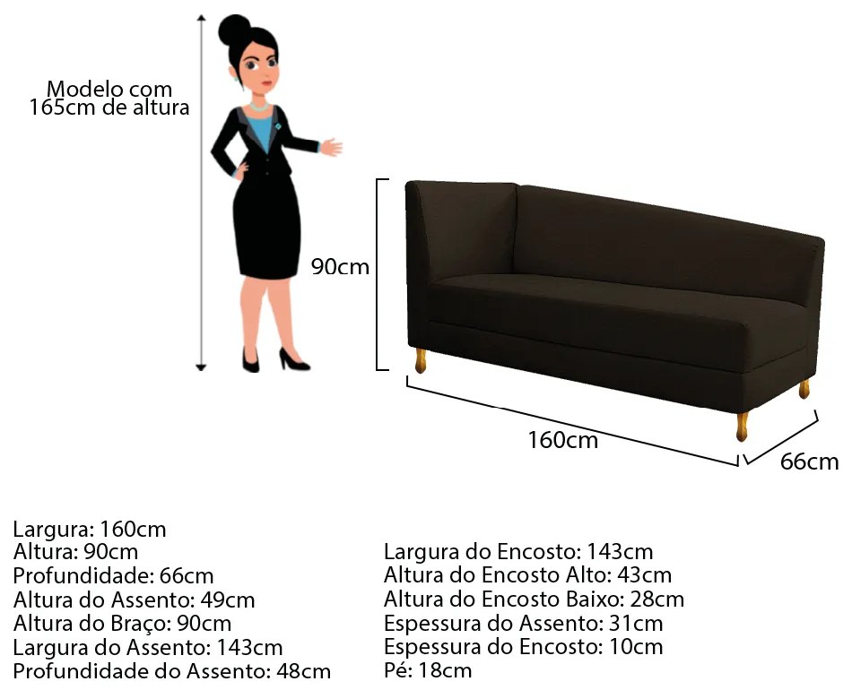 Recamier Valéria 160cm Lado Esquerdo Corano Marrom - ADJ Decor