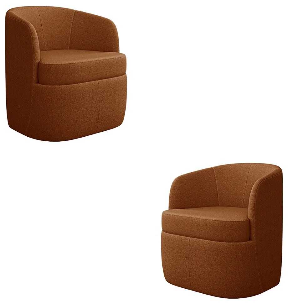 Kit 2 Poltronas Decorativas Design Moderno Bel Sala de Estar Base Giratória Bouclê Terracota G33 - Gran Belo