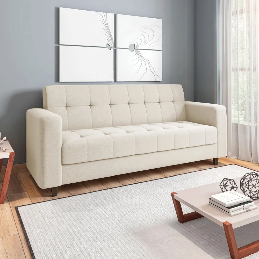 Sofá 2 Lugares e 2 Poltronas Pé Madeira Tabaco Arezo Linho D01 - D'Rossi - A19 Bege