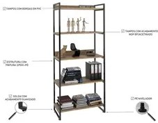 Kit 2 Estantes Livreiro Prisma Estilo Industrial 80cm 5 Prateleiras C0
