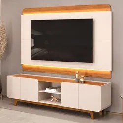 Painel Para TV 75 Pol e Rack Bancada Com LED 220cm Collie D04 Off Whit