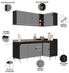 Armário de Cozinha Modulado de Canto Esquerdo 4 Peças CP48 com Pia Ino