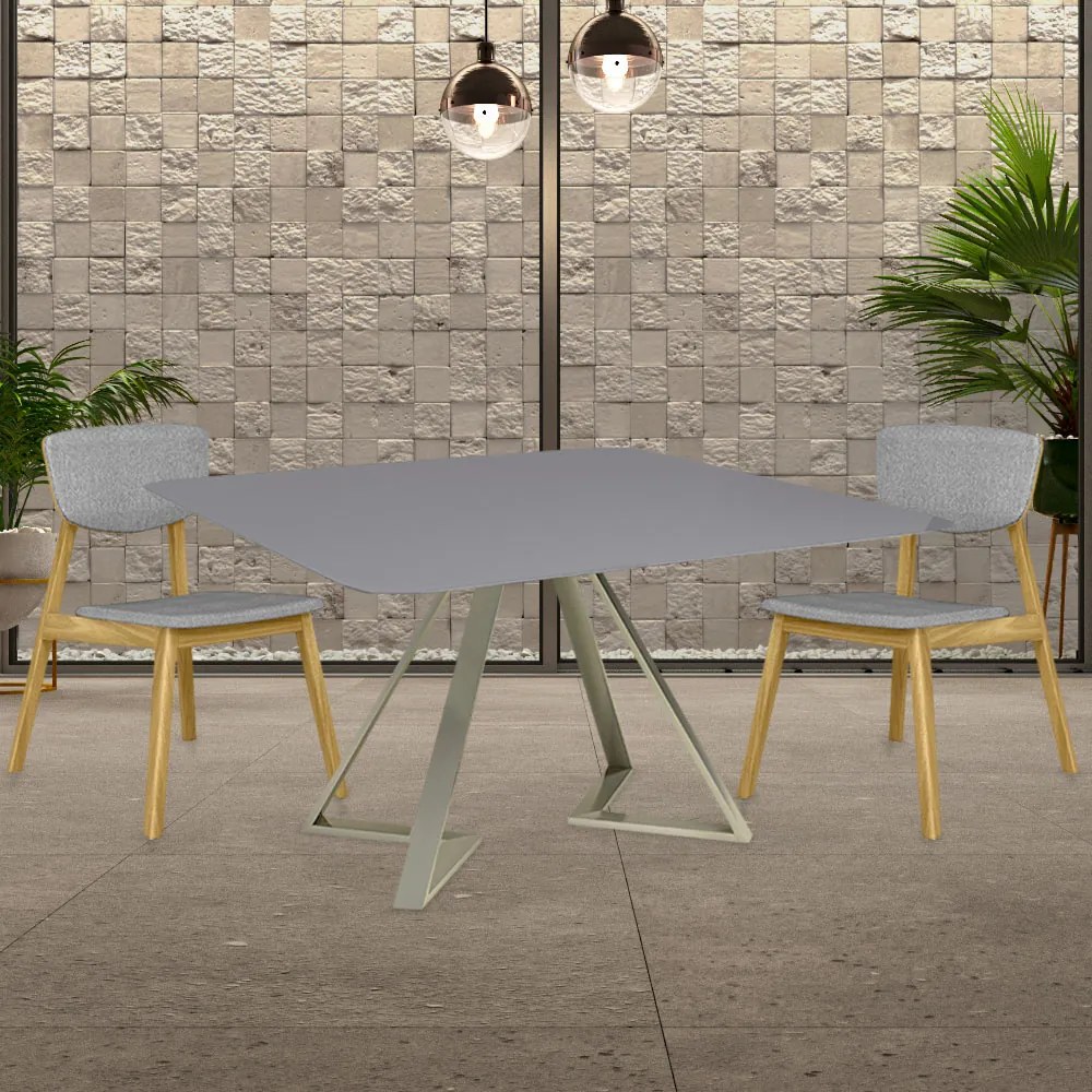 Kit 6 Cadeiras Decorativas Sala de Jantar Madeira Maciça Lang Linho Cinza/Freijó G13 - Gran Belo