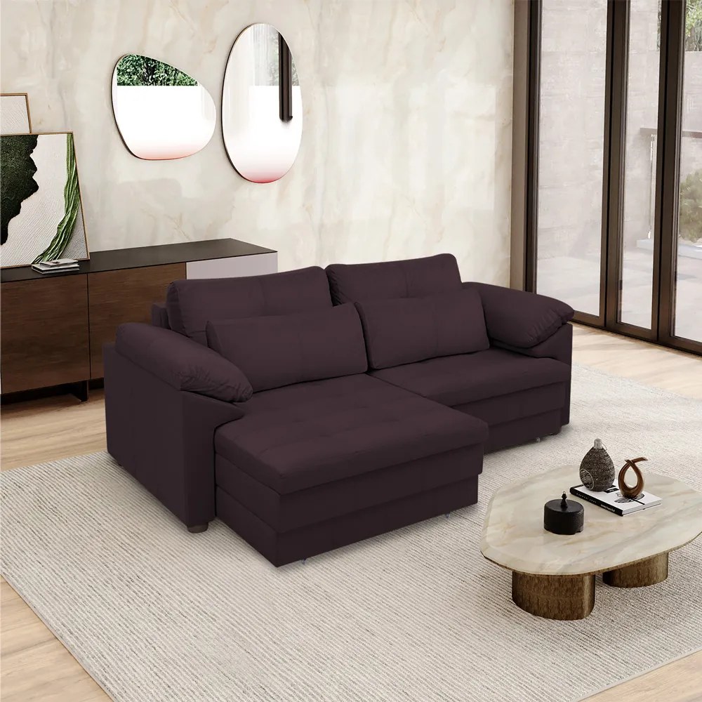 Sofá Retrátil Elétrico Sala de Estar Nolan Bipartido 250cm Conforto Premium em Couro Borgonha G58 - Gran Belo