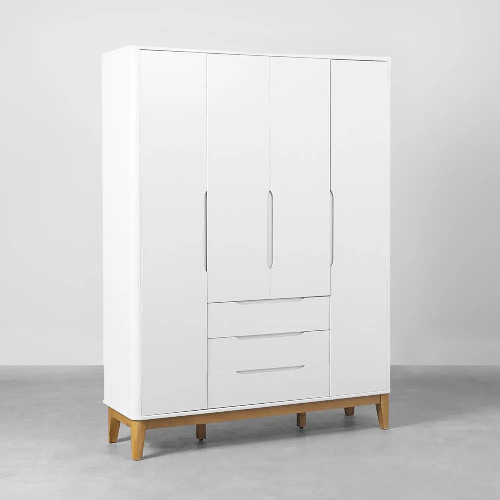 Guarda-Roupa Boom 4 Portas e 3 Gavetas com Pés Square Mel - Branco Fosco