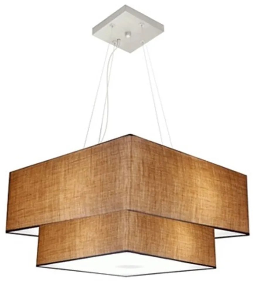Lustre Pendente Duplo Quadrado Vivare Md-4066 Cúpula em Tecido 50x35cm Palha - Bivolt