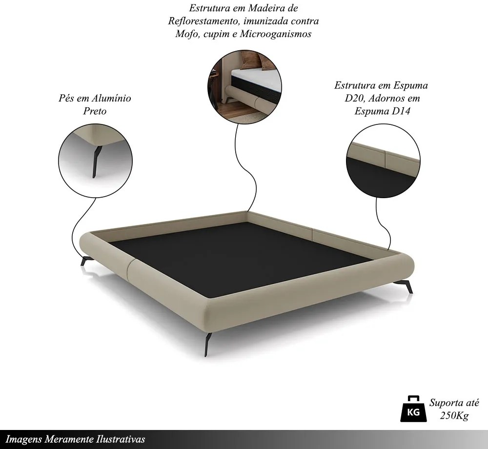Cama King Size Avulsa Bezos Madeira Imunizada Pés em Aço Revestimento Veludo Bege G91 - Gran Belo
