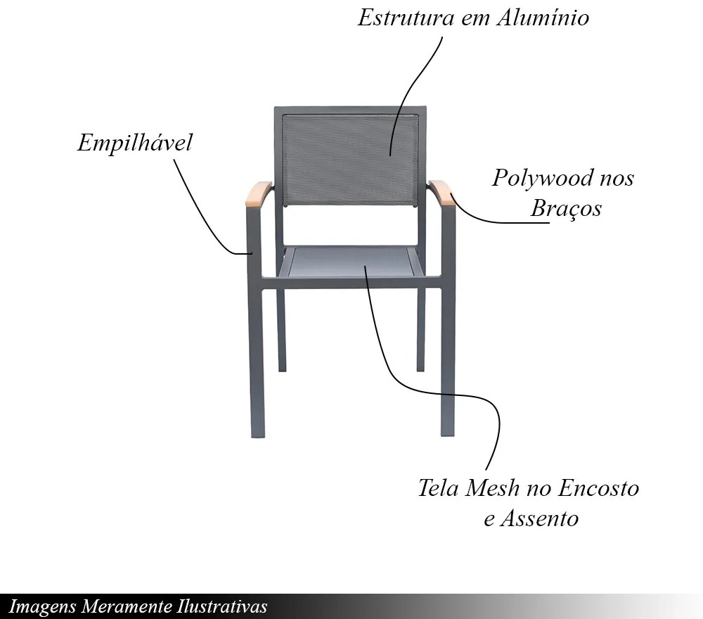 Kit 4 Cadeiras Área Externa com Tela Mesh Mangue de Alumínio Grafite G56 - Gran Belo