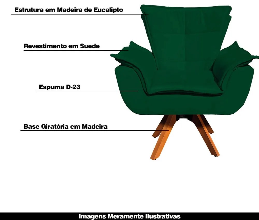 Kit 2 Poltronas Decorativas Base Giratória em Madeira Charger Suede Verde G19 - Gran Belo
