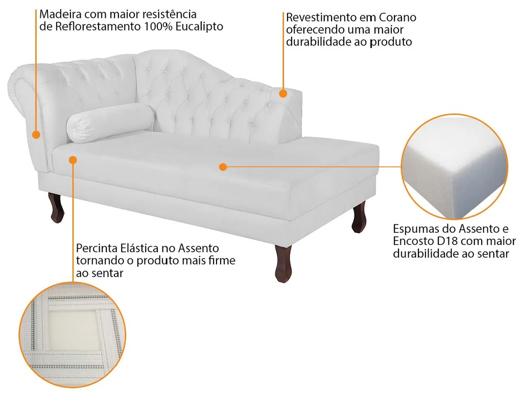 Recamier Diana 140cm Lado Direito Corano Branco - ADJ Decor