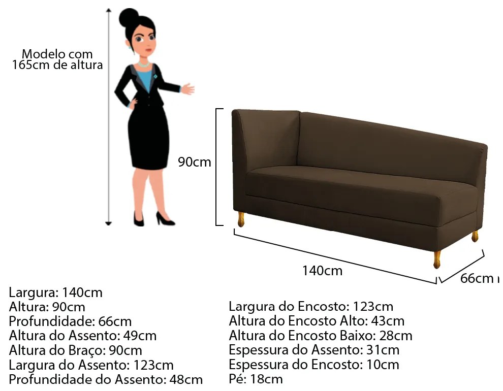 Recamier Valéria 140cm Lado Direito Suede Marrom - ADJ Decor