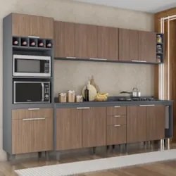 Armário de Cozinha Com Tampo CP07 280cm Pérola Grafite/Freijó Z34 - Mp