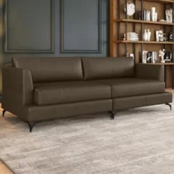 Sofá 2 Lugares Living 190cm Pé Ferro Soren Couro Castanho Z55 - Mpozen