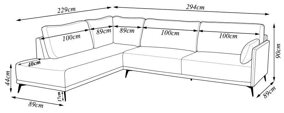 Sofá Sala de Estar de Canto em L Bipartido Design Moderno 294cm Pés de Ferro Toxzon Linho Bege G93 - Gran Belo