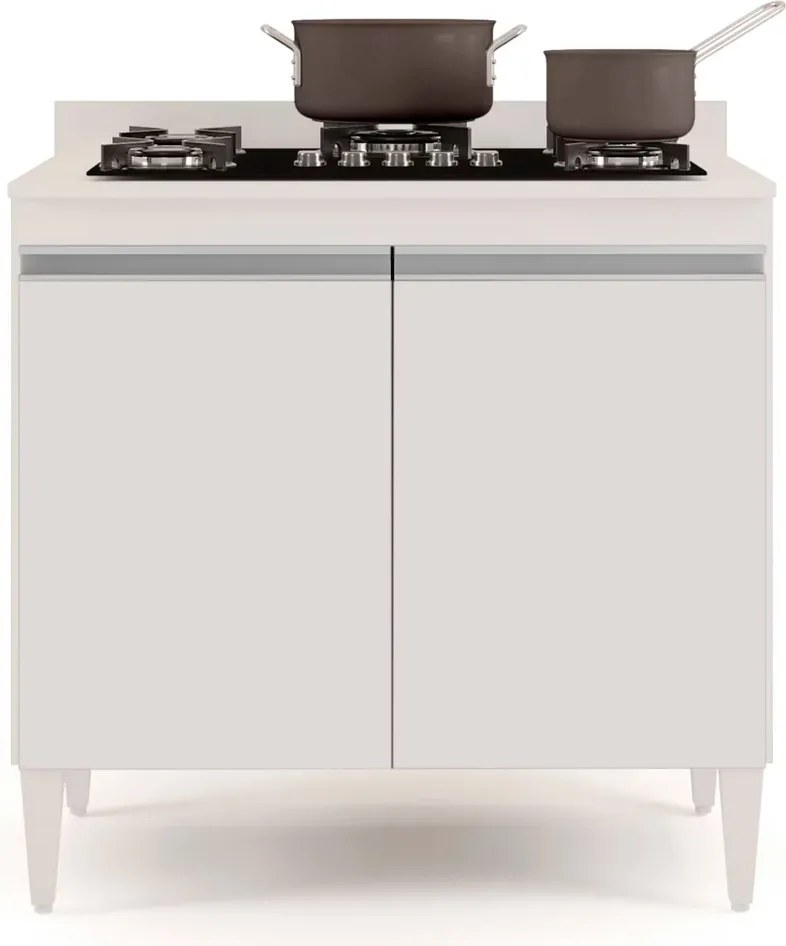 Balcão para Cooktop de Cozinha com Tampo 2 Portas Brenda 80 cm L06 - D'Rossi - Branco