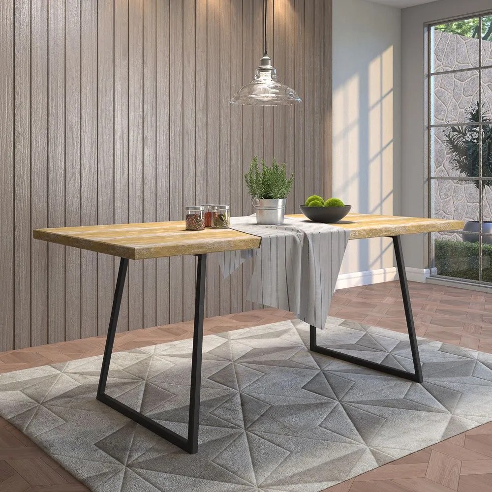 Mesa Sala de Jantar Cozinha Ogleary 160cm Grafite Madeira Maciça Driftwood G54 - Gran Belo